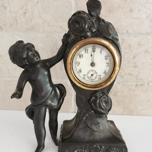 Other - Vintage Cherub Figural Clock NOT WORKING Roses Art Nouveau Mantel Clock